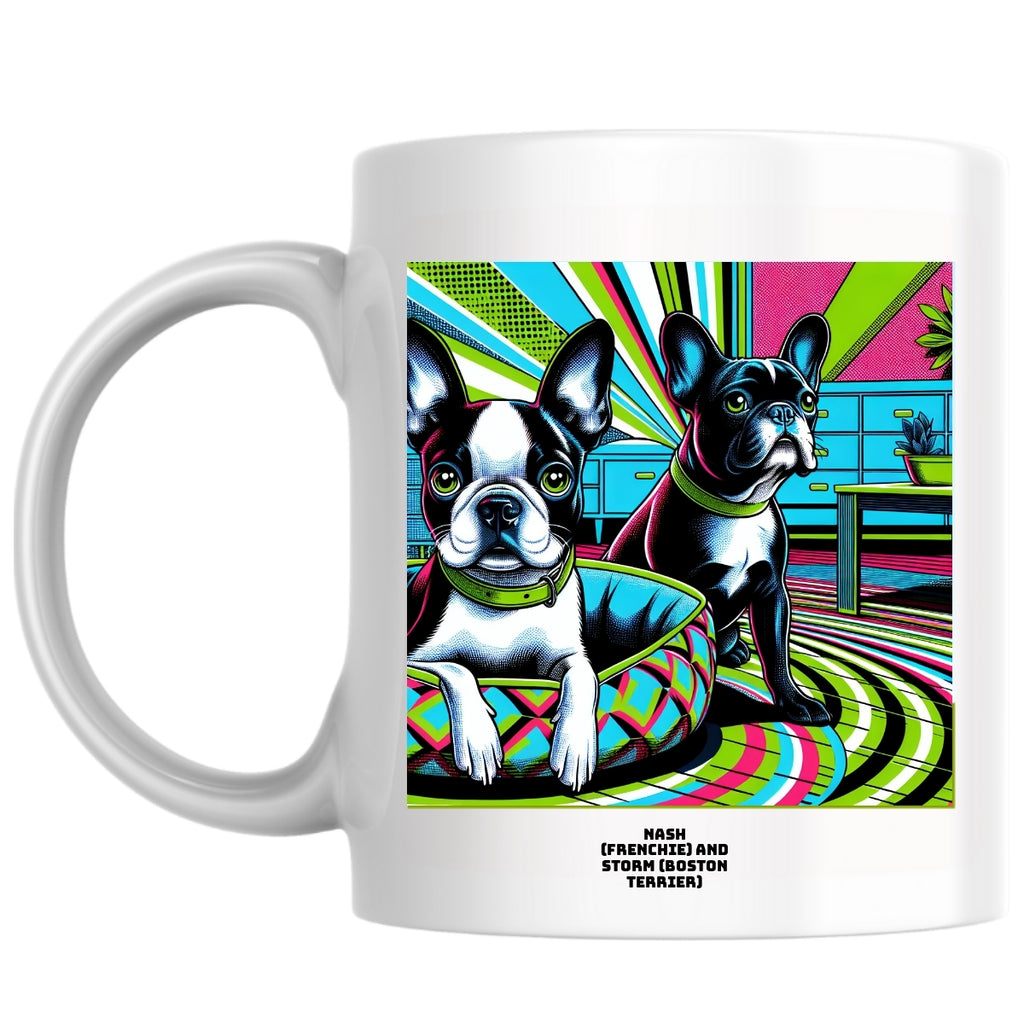 Nash (frenchie) and Storm (Boston terrier) the Magnificent: Pop Art Coffee Mug