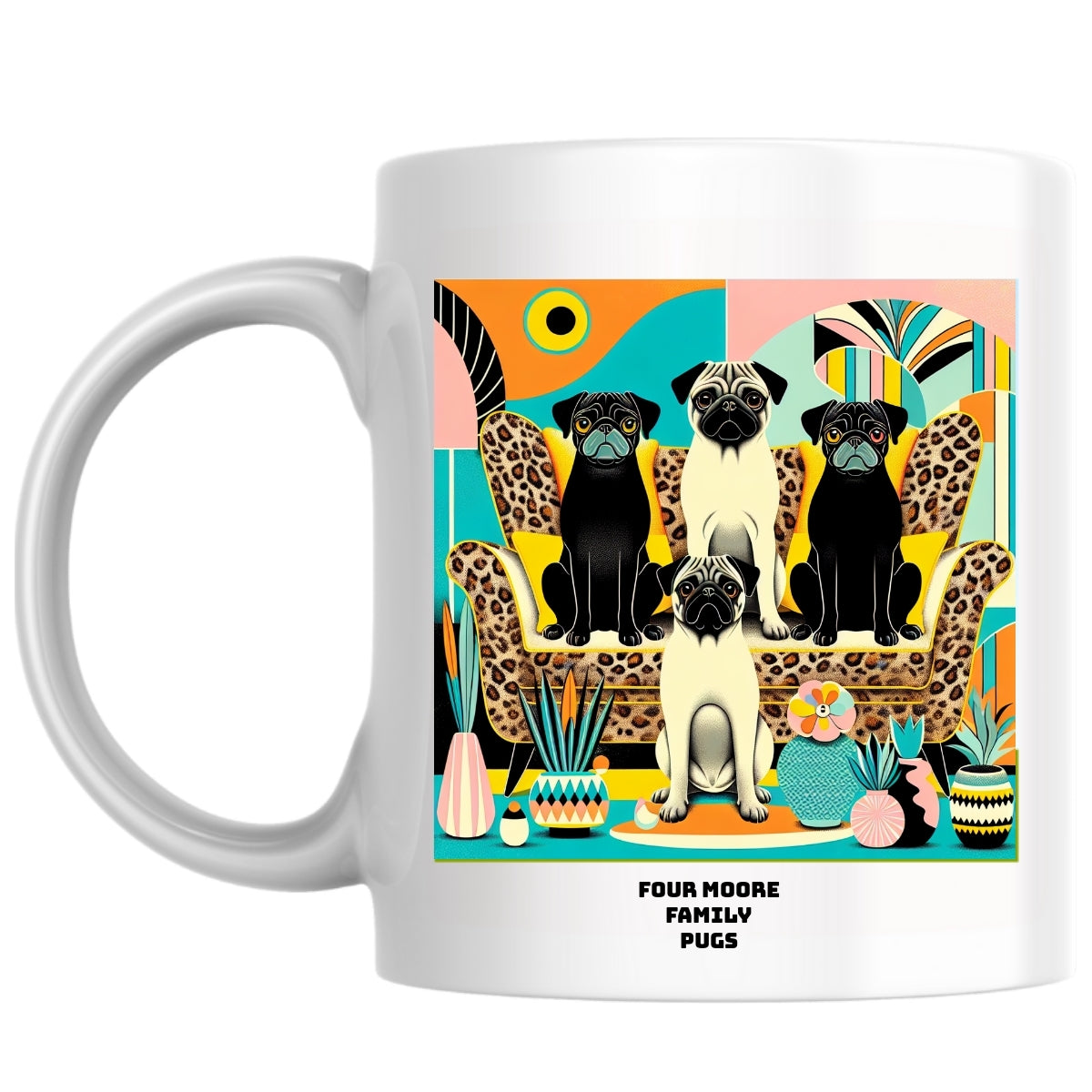 Four Moore Family pugs the Magnificent: Pop Art Coffee Mug