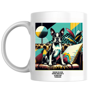 Socks is his name and he's a Boston Terrier the Magnificent: Pop Art Coffee Mug