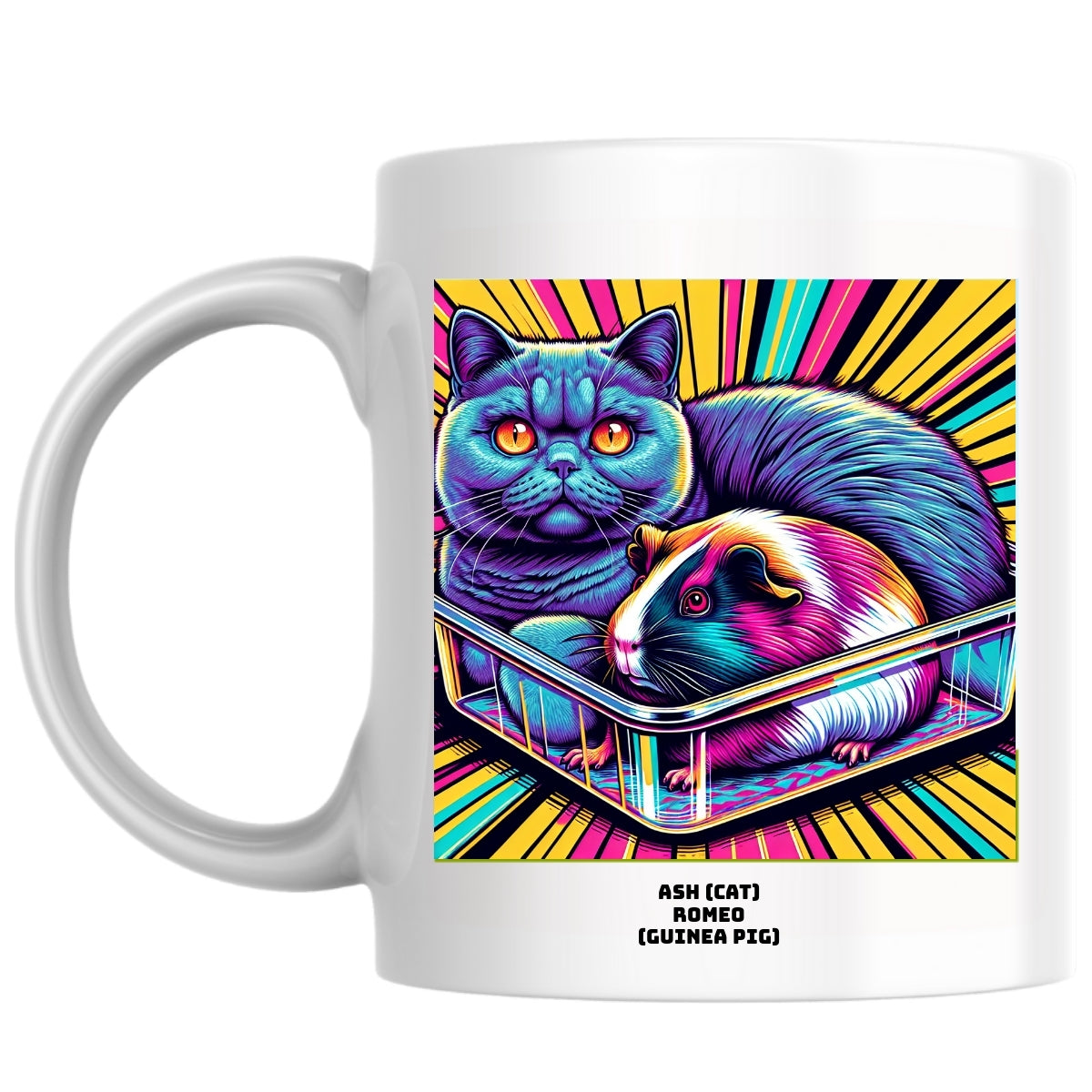 Ash (cat) Romeo (guinea pig) the Magnificent: Pop Art Coffee Mug